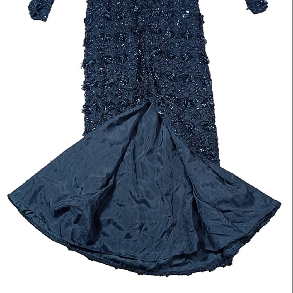Black Tie By Oleg Cassini Beaded Puff Sleeve Formal Gown - Picture 7 of 12